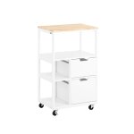 Desserte effet bois blanc  roulettes avec 2 tiroirs et 3 tagres