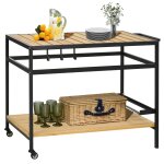 Desserte de jardin chariot pour plancha barbecue bois mtal