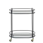 Desserte  roulettes en mtal noir et verre transparent