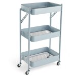 Desserte � roulettes sur 3 niveaux m�tal 45x30cm bleu