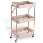 Desserte � roulettes sur 3 niveaux m�tal 45x30cm rose
