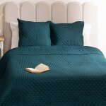 Dessus de lit � motifs ton sur ton polyester bleu canard 260x240 cm