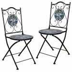 Deux chaises en fer forg et mosaque noires 38x38x90