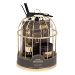 Diffuseur en verre, sachets et bougie parfumés (45g) support cage en métal doré Diffuseur en verre, sachets et bougie parfumés (45g) support cage en métal doré