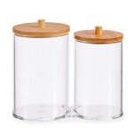 Distributeur coton - tiges et coton transparent et bambou 15x8x13. 5cm Distributeur coton - tiges et coton transparent et bambou 15x8x13. 5cm