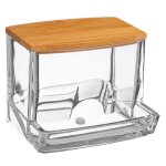 Distributeur coton - tiges transparent et bambou - 9. 3x8x7. 4cm Distributeur coton - tiges transparent et bambou - 9. 3x8x7. 4cm