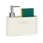 Distributeur liquide vaisselle et porte - ponge en cramique beige et noire