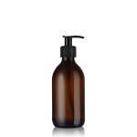 Distributeur de savon 300ml en verre ambr avec pompe noire