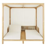Double bain de soleil  baldaquin professionnel en bois d'eucalyptus et toile en polyester recycl cru ...