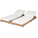 Double bain de soleil en bois d'acacia et toile en polyester recycl cru