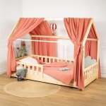 Double ciel de lit cabane enfant gaze de coton terracotta 130x360 cm