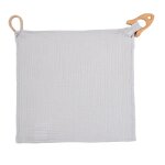 Doudou mousseline avec anneau de dentition fusée gris 30x30 cm Doudou mousseline avec anneau de dentition fusée gris 30x30 cm