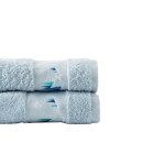 Drap de bain coton brodé bleu 70 x 120 cm Drap de bain coton brodé bleu 70 x 120 cm