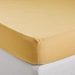 Drap housse en coton jaune 140x200 cm