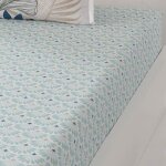 Drap housse percale bonnet 30 cm blanc cass  motifs bleus 80x200 cm