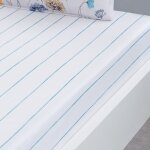 Drap housse en percale coton bonnet 30 cm blanc motif bleu 80x200 cm