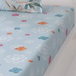 Drap housse en percale de coton bonnet 30 cm bleu arctic 80x200 cm
