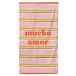 Drap de plage en coton kaki, rose et rouge 100x180
