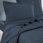 Drap plat en satin de coton 120 fils marine 180x290 cm Drap plat en satin de coton 120 fils marine 180x290 cm