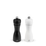 Duo de moulins à poivre et à sel en bois noir et blanc h15cm Duo de moulins à poivre et à sel en bois noir et blanc h15cm