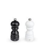 Duo de moulins poivre et sel bois noir mat et blanc mat 12cm