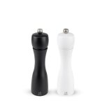 Duo de moulins poivre et sel bois noir mat et blanc mat h20cm Duo de moulins poivre et sel bois noir mat et blanc mat h20cm
