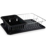 Égouttoir à vaisselle plastique noir et métal chromé avec plateau 33. 5 Égouttoir à vaisselle plastique noir et métal chromé avec plateau 33. 5