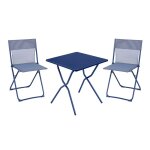 Ensemble 1 table, 2 chaises pliantes ultra - compactes en acier bleu