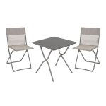 Ensemble 1 table, 2 chaises pliantes ultra - compactes en acier gris Ensemble 1 table, 2 chaises pliantes ultra - compactes en acier gris