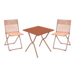 Ensemble 1 table, 2 chaises pliantes ultra - compactes en acier orange