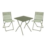 Ensemble 1 table, 2 chaises pliantes ultra - compactes en acier vert