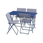 Ensemble 1 table, 4 chaises pliantes ultra - compactes en acier bleu