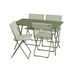 Ensemble 1 table, 4 chaises pliantes ultra - compactes en acier vert