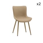 Ensemble de 2 chaises en simili cuir beige et pieds en mtal beige
