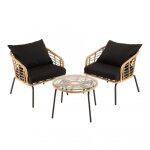Ensemble de 2 fauteuils rotin synthétique et table basse ronde Ensemble de 2 fauteuils rotin synthétique et table basse ronde