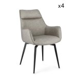 Ensemble 2 petits fauteuils en �co - cuir gris tourterelle, pieds noirs