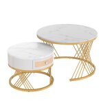 Ensemble de 2 tables basses gigognes rondes effet marbre blanc Ensemble de 2 tables basses gigognes rondes effet marbre blanc