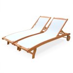 Ensemble de 2 transats en bois d'eucalyptus huil et textilne blanc