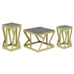 Ensemble de 3 tables d'appoint zendaya en verre fum� et m�tal or