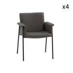 Ensemble de 4 chaises en simili cuir gris et pieds en mtal noir