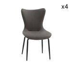 Ensemble de 4 chaises en simili cuir gris et pieds en m�tal noir
