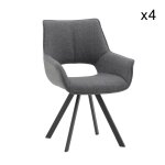 Ensemble de 4 chaises en simili cuir gris, tissu gris, pieds noir