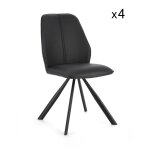 Ensemble de 4 chaises en simili cuir noir et pieds en acier noir