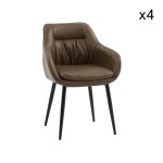 Ensemble de 4 fauteuils en simili cuir marron et pieds en mtal noir