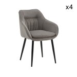 Ensemble de 4 fauteuils en tissu gris et pieds en mtal noir