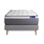 Ensemble 90x200 matelas hybride sommier kit gris