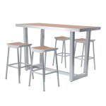 Ensemble de bar 5 pices, 4 tabourets de bar en aluminium aspect bois