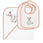 Ensemble bb cape de bain + 2 bavoirs ecru