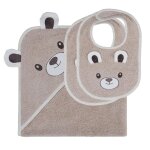 Ensemble bébé cape de bain + 2 bavoirs sable Ensemble bébé cape de bain + 2 bavoirs sable