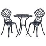 Ensemble bistrot 3 pièces salon jardin 2 personnes fonte alu noir Ensemble bistrot 3 pièces salon jardin 2 personnes fonte alu noir
